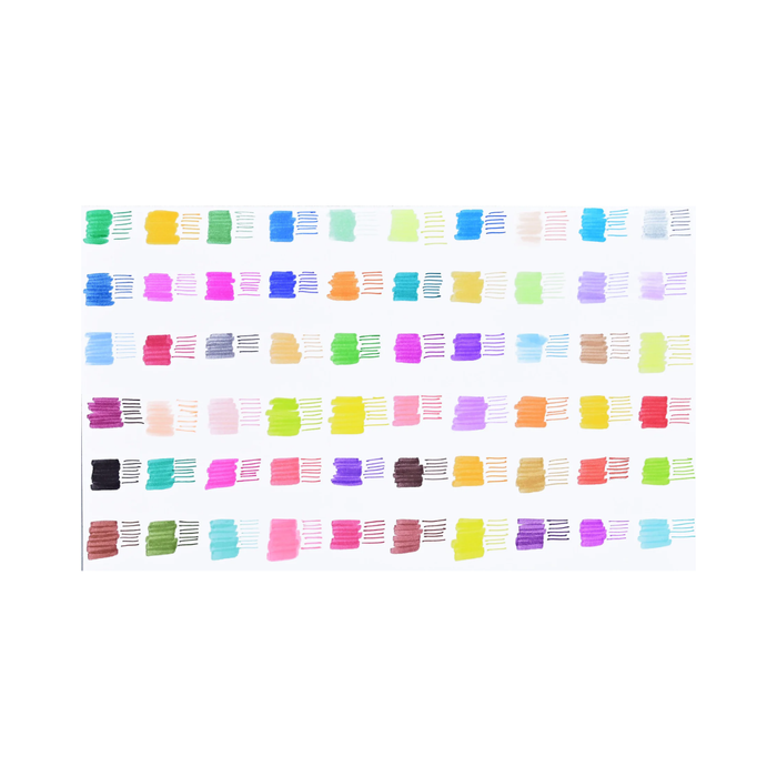 Color swatch chart with various colors on a white background