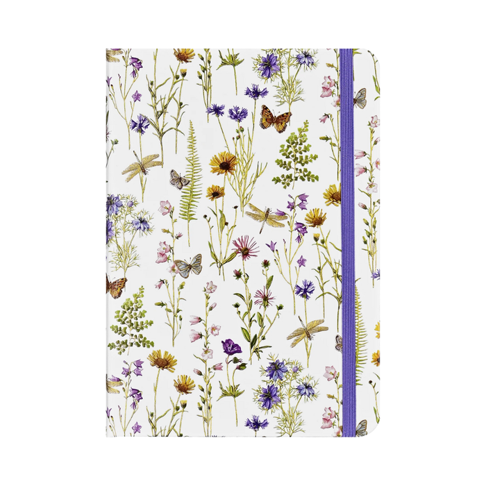 Notebook with floral and butterfly design on a white background