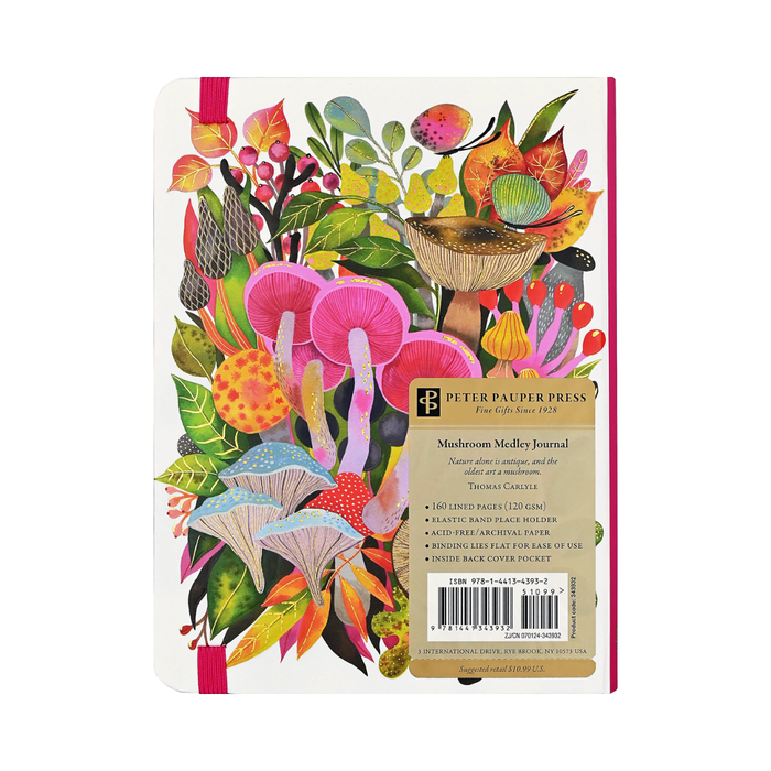 Colorful notebook with mushroom design on a white background