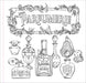 Illustrations of vintage perfume bottles with 'Parfumerie' text and decorative elements.
