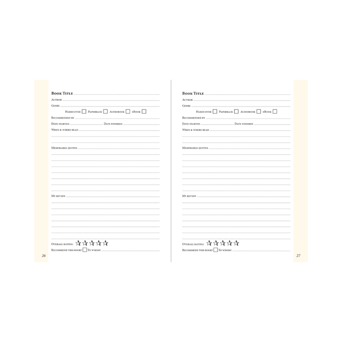 Two book review forms side by side on a white background