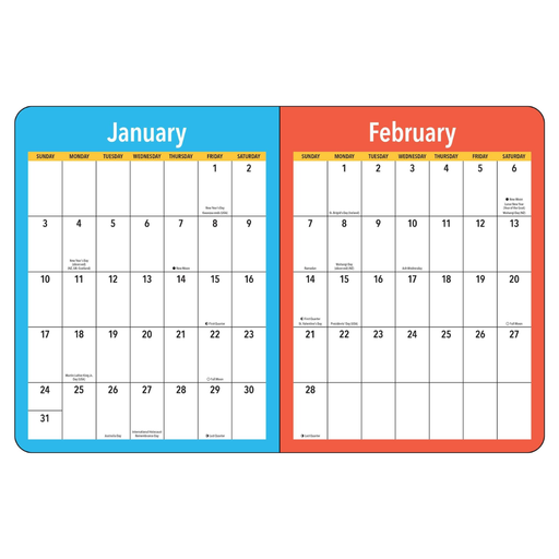 Two-month calendar for January and February on a white background