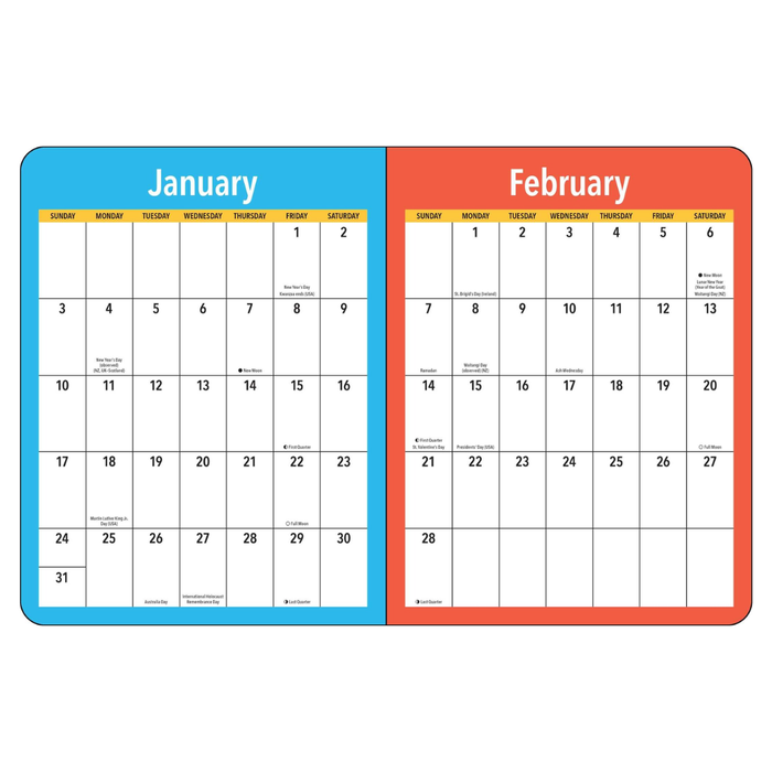 Two-month calendar for January and February on a white background