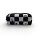 Checkered pencil case with cartoon character design on a white background