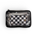 Clear pouch with black checkered design and cartoon characters on a white background