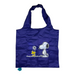 Blue tote bag with cartoon characters on a white background