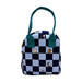 Checkered bag with cartoon characters on a white background