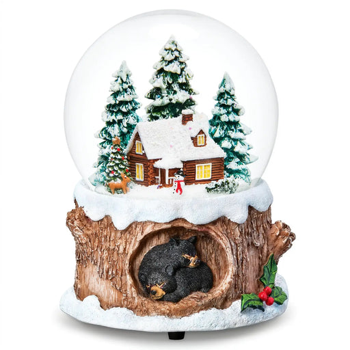 Musical Cabin Black Bear Glitter Dome
