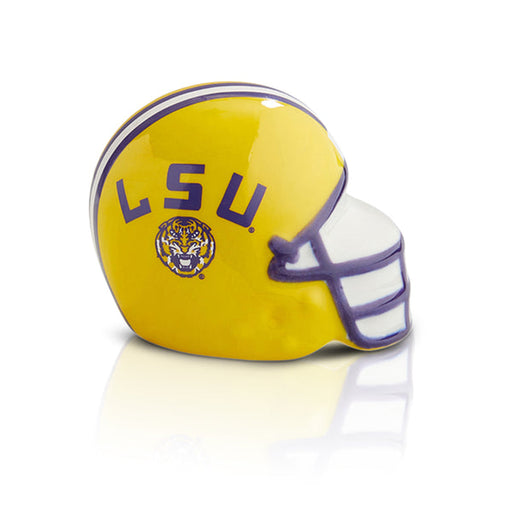 Yellow LSU football helmet on a white background