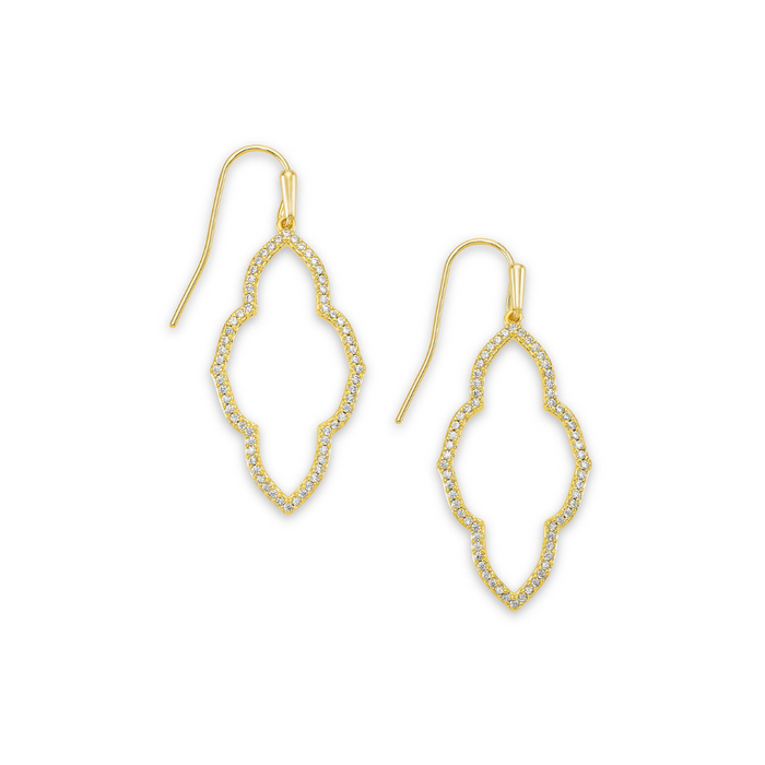 Kendra Scott Abbie Gold Small Open Frame Earrings in White Crystal