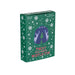 A green product box with white snowflakes and a central sweater illustration showing white reindeer and a Christmas tree, with the text 'Tacky From head to MISTLE-TOE' on a white background.