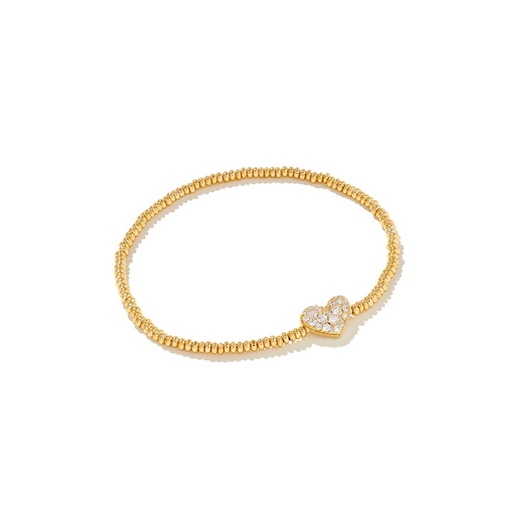 Kendra Scott Ari Heart Gold Pave Stretch Bracelet in White Crystal