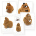 Brown plush toy with a visible brand tag on a white background