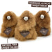 Three fluffy brown alpaca plush toys with white snouts and black eyes, shown on a white background with promotional text overlays reading 'HANDMADE ALPACAS UNIQUE SMILES' and 'NATURAL FIBER UNIQUE COLORS.'.