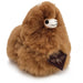 Brown plush alpaca toy on a white background