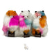 Three colorful stuffed animals with multicolored fur, each labeled 'INKARI', on a white background.