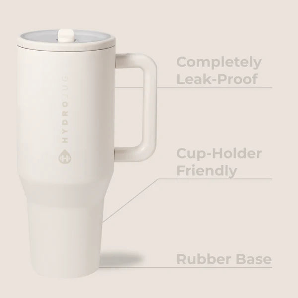 White mug with handle on a light gray background