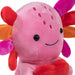Pink plush toy with colorful flower-like arms on a white background
