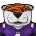 LSU tiger head pillow with purple jersey on a white background