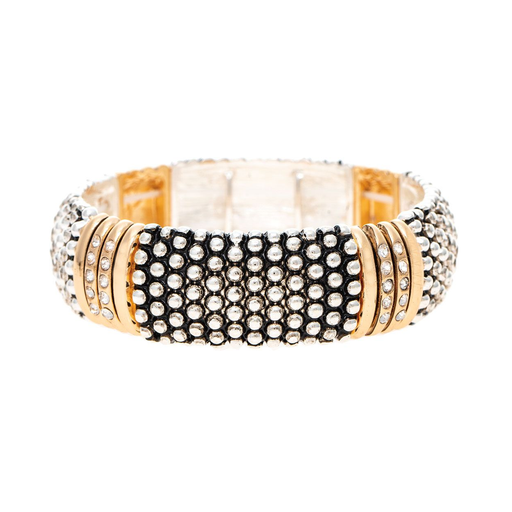Two Tone Granulated Bead & Crystal Gold Band Bracelet