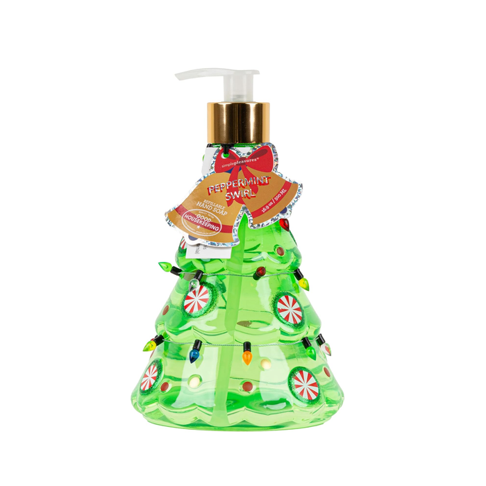 Simple Pleasures Christmas Tree Shaped Bottle with Peppermint Swirl Liquid Soap