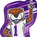 LSU tiger mascot with number 1 on a purple background