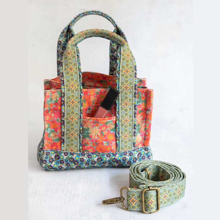 Coral Floral Mini Crossbody Tote