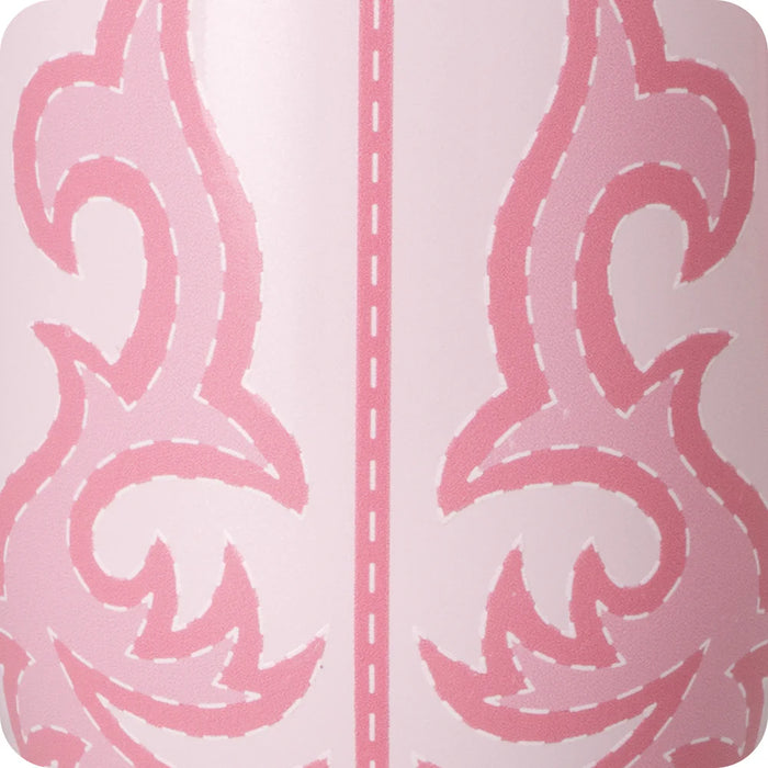 Pink and white patterned product with a central seam