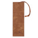 Brown leather bookmark with a visible brand logo on a white background