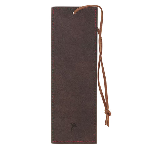 Brown leather bookmark with a string on a white background
