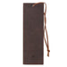 Brown leather bookmark with a string on a white background