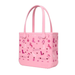 Pink tote bag with cowboy pattern on a white background