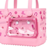 Pink handbag with transparent pouch featuring 'Howdy' text and horse design on a white background