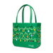 Green tote bag with festive design and 'bogg' branding on a white background