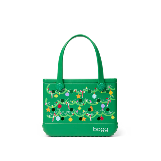 Green handbag with Christmas tree design and 'bogg' branding on a white background
