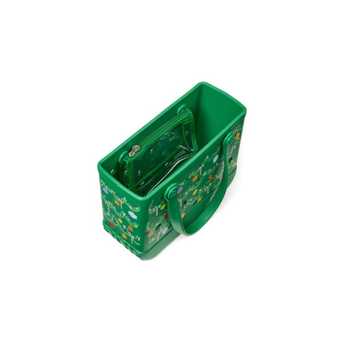 Green tool bag with a pattern on a white background