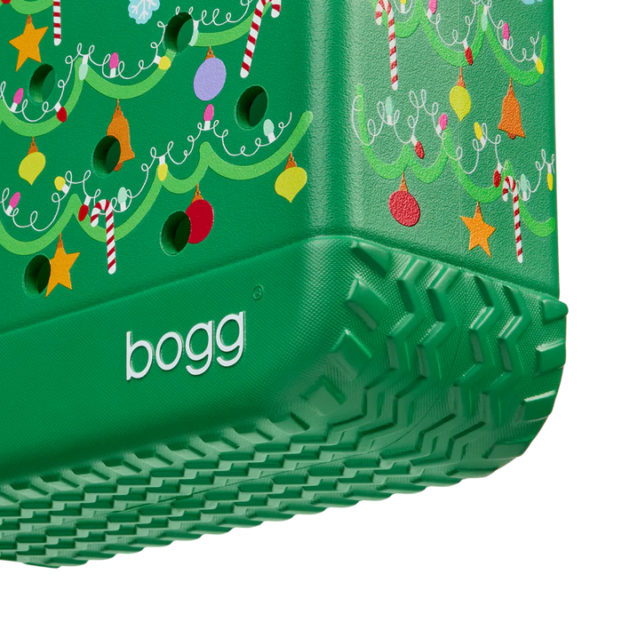 Green bogg bag with Christmas tree design and 'bogg' branding