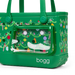Green bogg bag with Christmas tree design on a white background