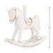 White rocking horse ornament with gold accents and 'Baby's 1st Christmas 2026' text, with dimensions indicated.