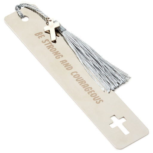 Be Strong and Courageous Metal Bookmark With Cross Charm