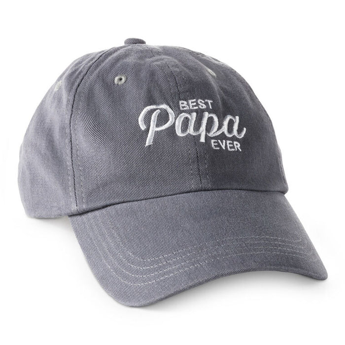 Gray cap with 'Best Papa Ever' text on a white background