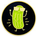 Green pickle character with sunglasses on a black background