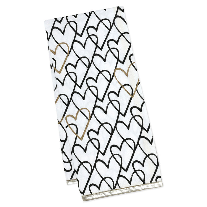 Towel with black heart pattern on a white background