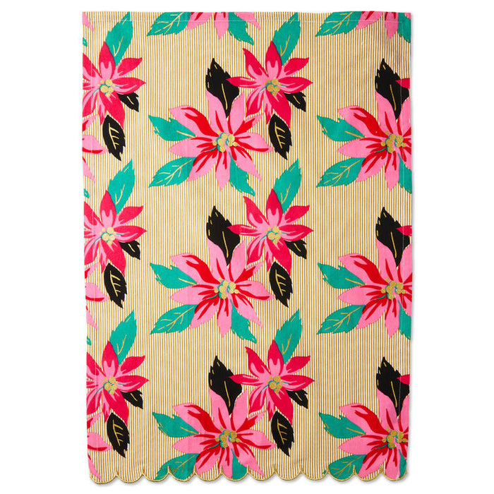 Floral patterned notebook with pink flowers and green leaves on a beige background