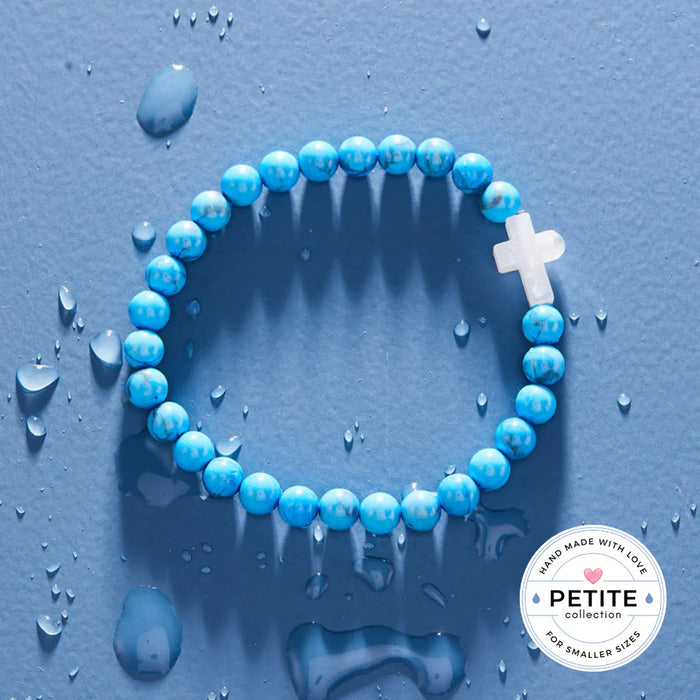 Holy Water Petite Cross Bracelet in Blue Howlite