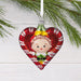 Heart-shaped Christmas ornament with an elf design on a white background