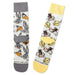 Two socks with cartoon character design on a white background
