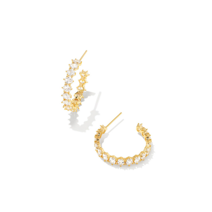 Kendra Scott Cailin Gold Crystal Hoop Earrings in White Crystal