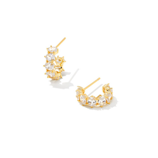 Kendra Scott Cailin Gold Crystal Huggie Earrings in White Crystal