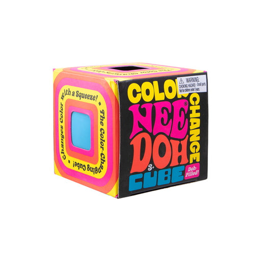 Color Change Doh Cube packaging with colorful text and a small window showing blue color inside.